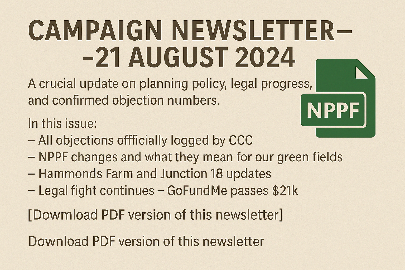 Campaign Newsletter – 21 August 2024